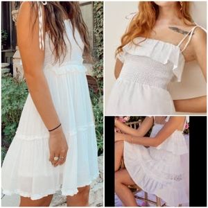 Justify White Smocked Tiered Ruffle Dress A-Line